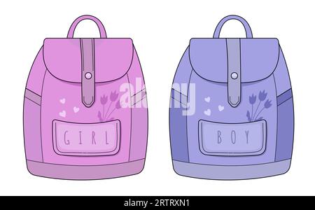 Boy and girl backpacks in blue and pink colors Stock Vector