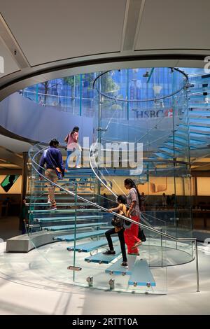 Shanghai, China - June 1, 2018: Glass spiral staircase of Shanghai Lujiazui Apple Store, Shanghai, China Stock Photo