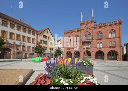 Town hall built 1867, market place, Tauberbischofsheim, Franconia, Baden-Wuerttemberg, Germany Stock Photo