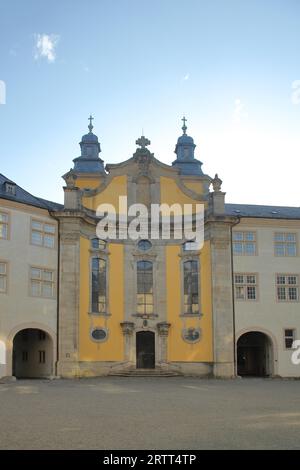 Inner courtyard with baroque castle church, Deutschordenschloss, castle, Bad Mergentheim, Franconia, Baden-Wuerttemberg, Germany Stock Photo