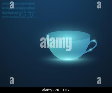 Vector illustration of a cup in neon light. Transparent cup on a dark blue background. Stock Vector