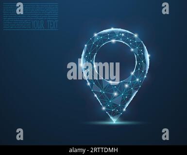Vector illustration of a label for a map, made up of a technological grid and dots.Navigator pin checking map. Map location, vector icon Stock Vector