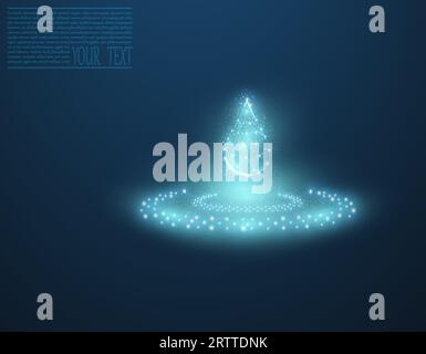 Vector illustration of a water drop on a dark blue background. A drop of water from a grid and dots. Environmental protection, clean water, ecology. Stock Vector