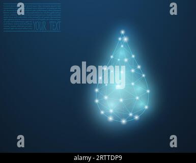 Vector illustration of a water drop on a dark blue background. A drop of water from a grid and dots. Environmental protection, clean water, ecology. Stock Vector
