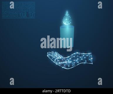 Vector illustration of a cup with water in neon light. Transparent cup with a drop of water on a dark blue background. Stock Vector