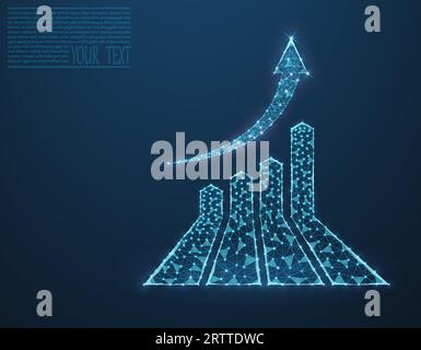 Growth chart vector image composed of grid and dots. Business illustration - graphics, growth concept, business development. Stock Vector