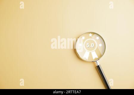 Certification and ISO quality concept illustrated with a magnifying glass highlighting Stock Photo