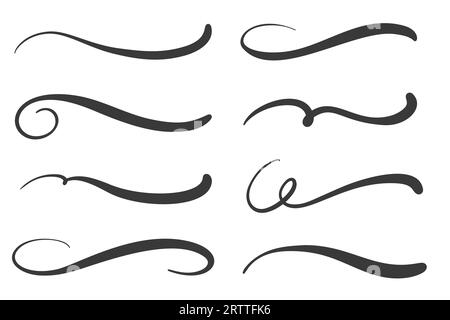 Swashes swoops and swishes calligraphy signs. Underlines hand drawn strokes. Vector symbols set. Stock Vector