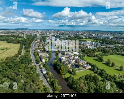 Aerial view of Dublin Ireland with cloudy blue sky Stock Photo