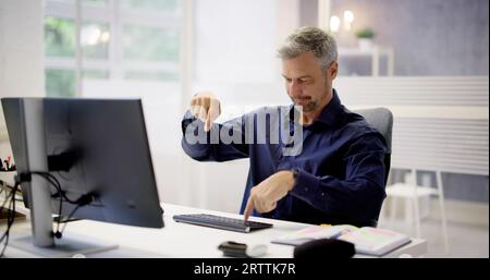 Funny Computer Nerd In Typing Crazy Silly Way Stock Photo