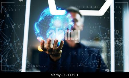 Futuristic Earth Technology And Internet. Digital Planet Stock Photo