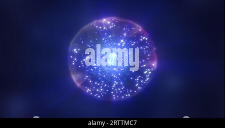 Abstract sphere atom with electrons flying glowing yellow bright ...