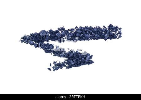 Dark blue eye shadow swatch isolated on white. Crushed shimmering blue eye shadow texture. Stock Photo