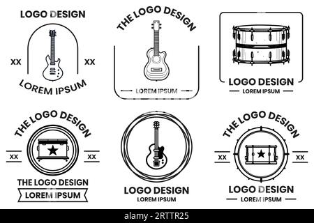 musical instrument logo in flat line art style isolated on background Stock Vector