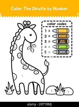 Cute Giraffe Color By Number Coloring Page For Children Stock Vector