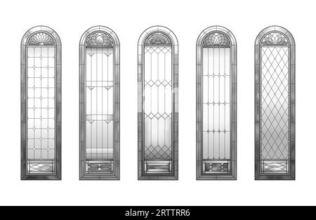 Stained glass Church windows. Gradient black and white frames. Stock Vector