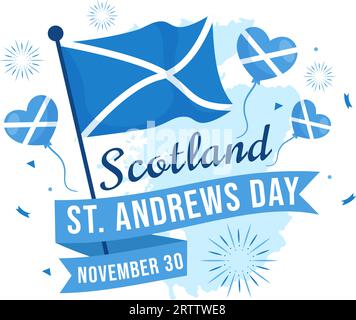 Happy St Andrew Day Vector Illustration on 30 November with Scotland Flag in National Holiday Celebration Flat Cartoon Blue Background Design Stock Vector