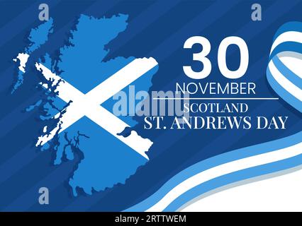 Happy St Andrew Day Vector Illustration on 30 November with Scotland Flag in National Holiday Celebration Flat Cartoon Blue Background Design Stock Vector