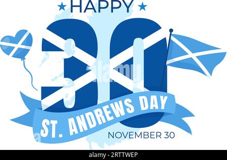 Happy St Andrew Day Vector Illustration on 30 November with Scotland Flag in National Holiday Celebration Flat Cartoon Blue Background Design Stock Vector