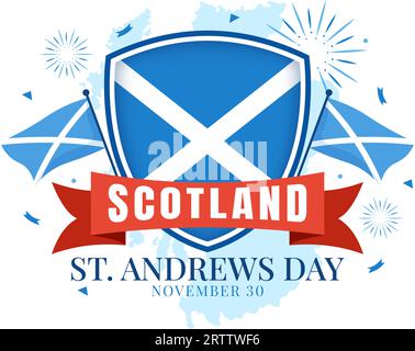 Happy St Andrew Day Vector Illustration on 30 November with Scotland Flag in National Holiday Celebration Flat Cartoon Blue Background Design Stock Vector