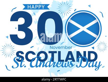 Happy St Andrew Day Vector Illustration on 30 November with Scotland Flag in National Holiday Celebration Flat Cartoon Blue Background Design Stock Vector