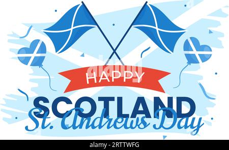 Happy St Andrew Day Vector Illustration on 30 November with Scotland Flag in National Holiday Celebration Flat Cartoon Blue Background Design Stock Vector