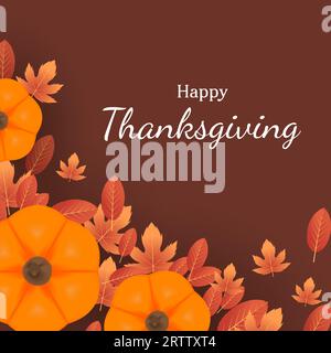 happy thanksgiving card with pumpkin and leaves. vector illustration Stock Vector