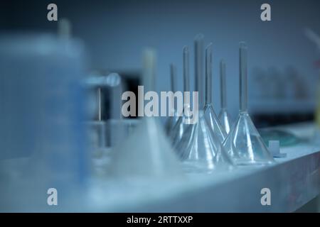 photo of chemical lab glassware funnel Stock Photo