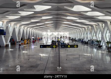 Inside view of departure terminal of international Marrakesh or Marrakech Menara Airport. Check in area. Morocco. Stock Photo