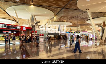 Inside view of departure terminal of international Marrakesh or Marrakech Menara Airport. Transit departure area. Morocco. Stock Photo