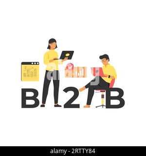 Businessman and businesswoman working together. B2B conceptual design in flat style vector illustration. Stock Vector