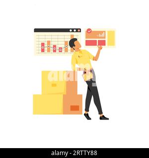 Warehouse worker with boxes. Logistics and delivery service vector Illustration for business and finance conceptual design Stock Vector