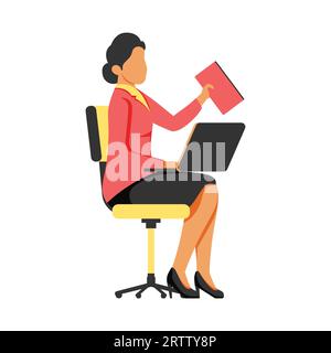 Businesswoman sitting on chair and working with laptop. Vector illustration in flat style for business and finance conceptual design Stock Vector