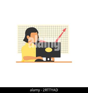 Businesswoman working on computer in office. Vector illustration in flat style for business and finance conceptual design Stock Vector