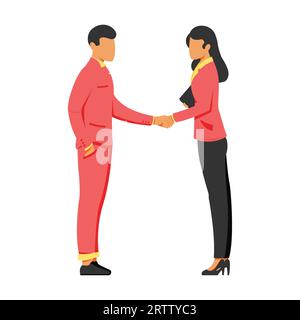 Businessman and businesswoman shaking hands. Vector illustration in flat style for business and human communication design concept Stock Vector