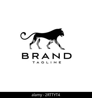 Silhouette of Jaguar Leopard Puma Lion Panther Cheetah Tiger logo design. vector illustration on white background Stock Vector