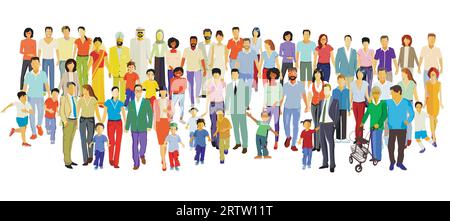 Parents and children, big family group illustration Stock Vector