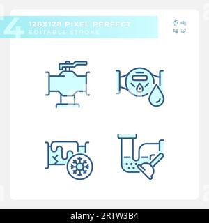Pixel perfect blue plumbing icons set Stock Vector