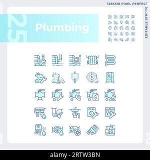 Editable pixel perfect blue plumbing icons set Stock Vector