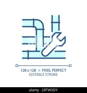 2D customizable thin linear blue pipe repair icon Stock Vector