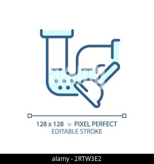 2D thin linear blue drain blockage and plunger icon Stock Vector