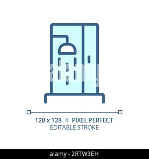2D customizable thin linear blue shower icon Stock Vector