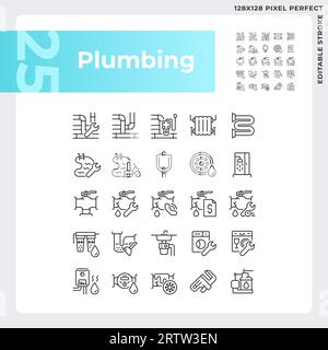 Editable pixel perfect black plumbing icons set Stock Vector