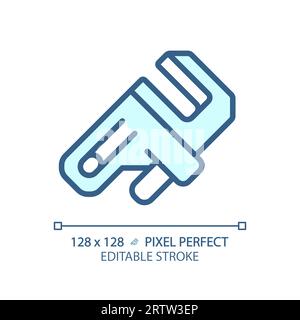 2D customizable thin linear blue adjustable wrench icon Stock Vector