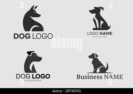 Black and White Dog Silhouette Logo Design, Vector Dog Logos, editable logo Stock Vector