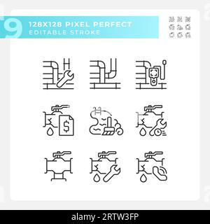 Set of editable pixel perfect black plumbing icons Stock Vector