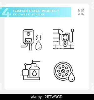 2D editable black plumbing icons set Stock Vector