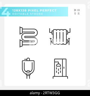 2D editable pixel perfect black plumbing icons Stock Vector