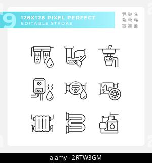 2D editable pixel perfect black plumbing icons Stock Vector