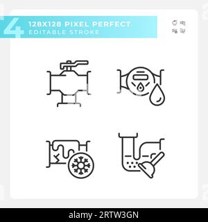 Pixel perfect black plumbing icons set Stock Vector